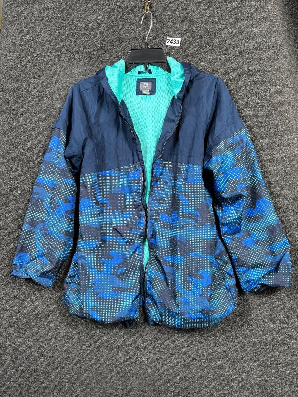 Gap Kids GapFit Camo Windbreaker Jacket Size XXL Elysian Blue Outerwear Hooded